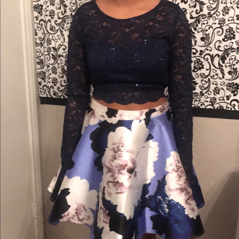 Two-piece, navy and floral dress